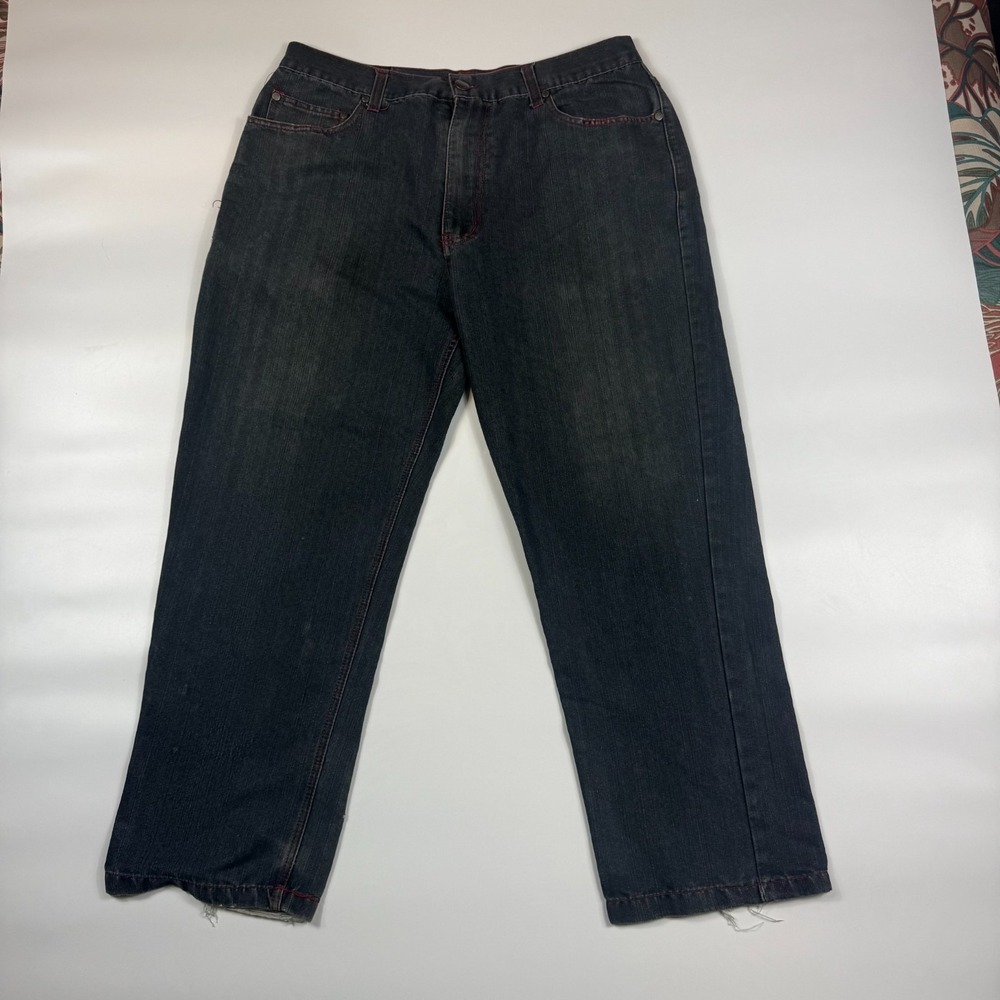 RK Icon Jeans Mens 38x32 Blue Denim Dark Wash Thick Stitch Straight Leg Preppy